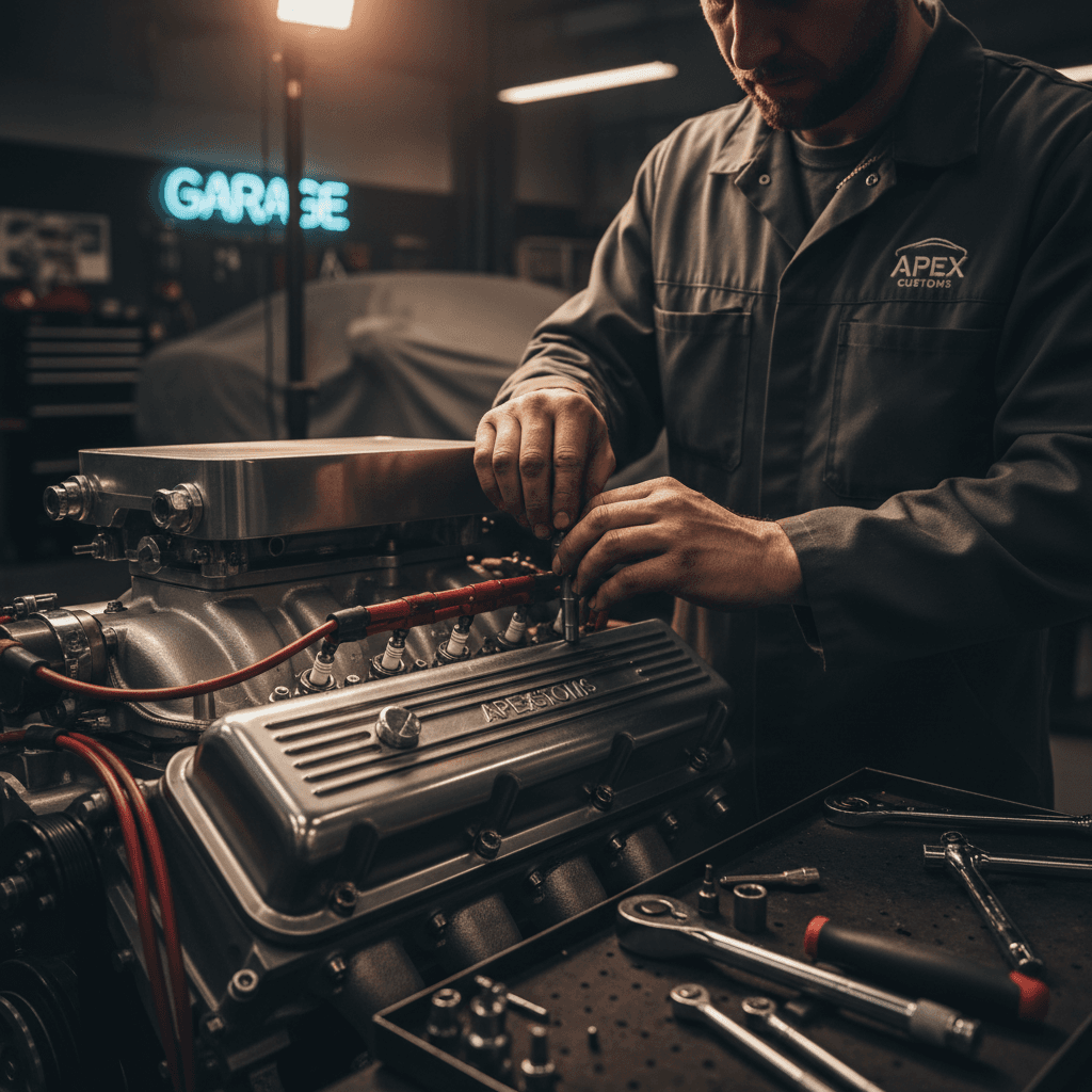 Mechanic adjusting natural gas vehicle engine
